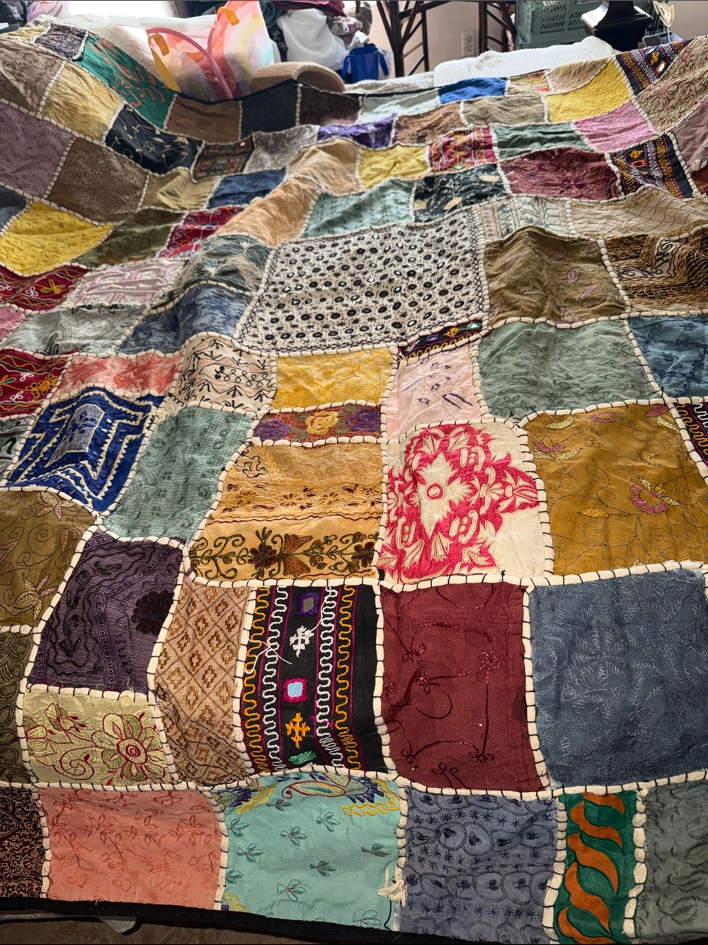 Handmade Patchwork Throw Blanket - Multicolor Cotton made in India exquisite